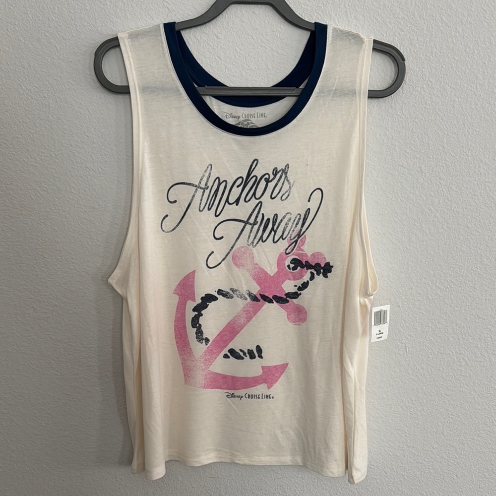 Disney Cruise Line Cream and Pink Sleeveless Tee
